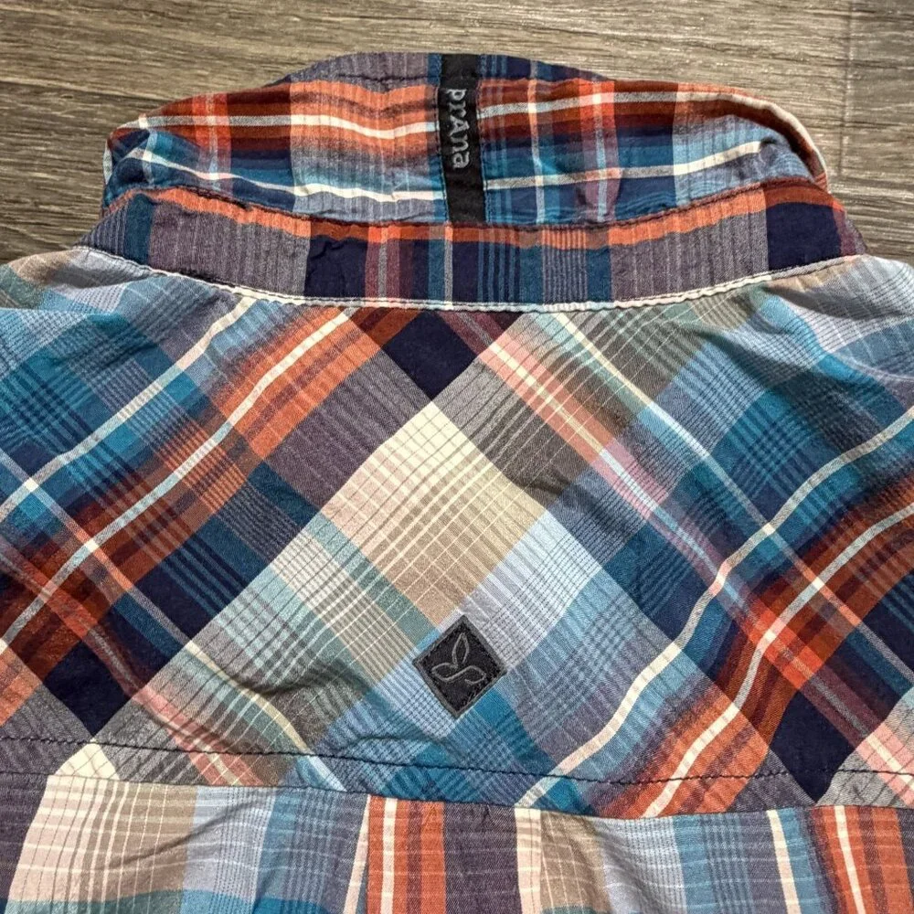 PrAna Mens Large Plaid Short Sleeve Button Down Shirt Lightweight Breathable